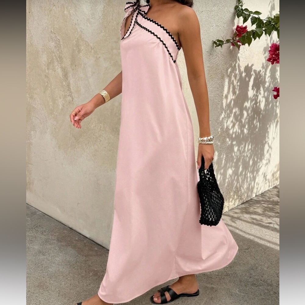 SHEIN Pink Maxi Dress with Black Trim